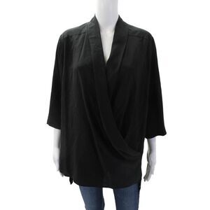 Stella McCartney Womens Silk 3/4 Sleeve V-Neck Blouse Top Black Size 42